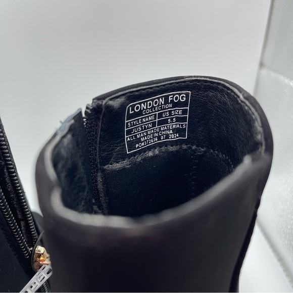 New London Fog Justyn Black Faux Suede Matte Gold Chunky  WomensAnkle Bootie 5.5 - Picture 6 of 7